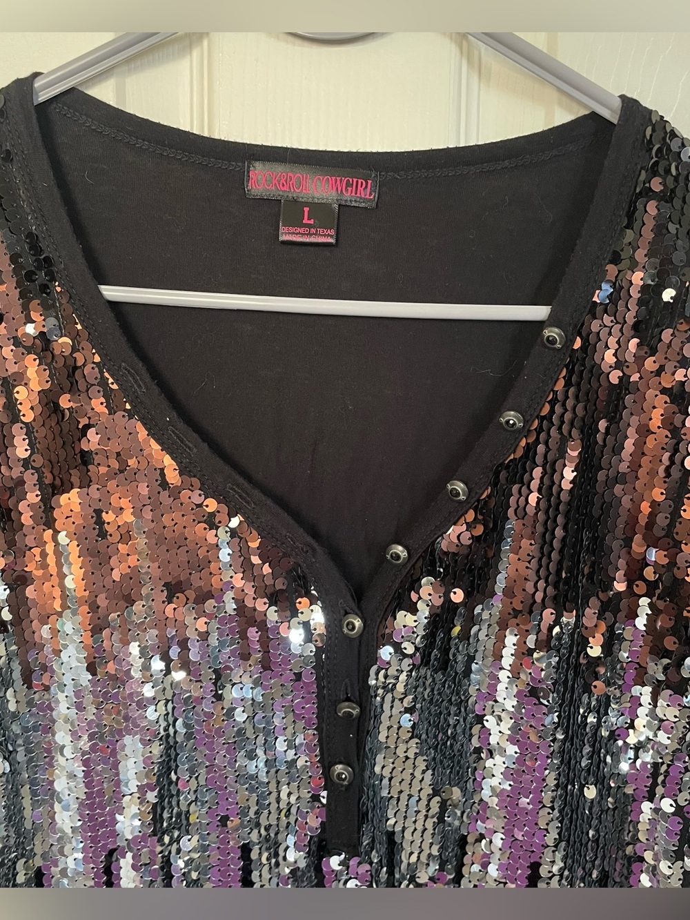 Rock & Roll Cowgirl Ombré Sequin Long Sleeve Top size Large - Picture 5 of 13
